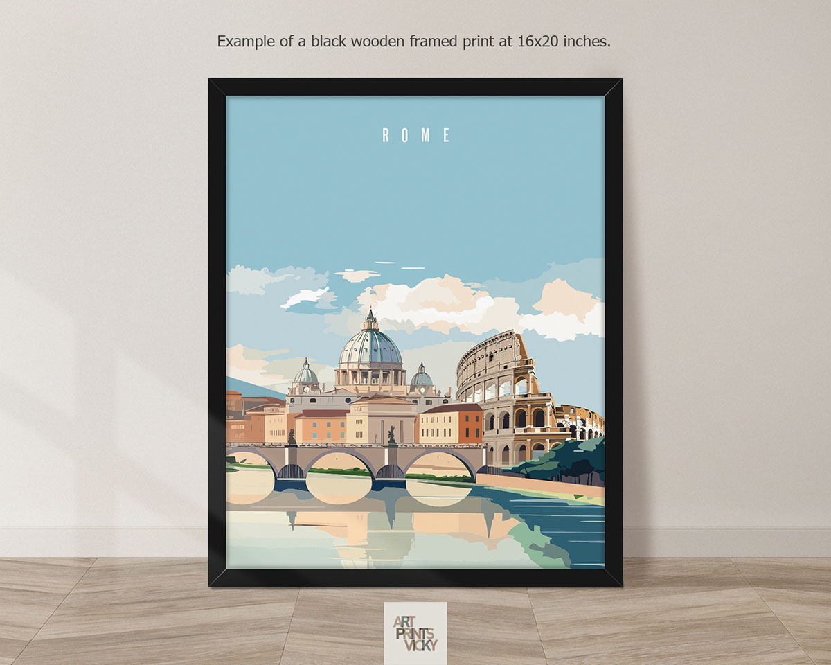 Travel Print of Rome as black frame print