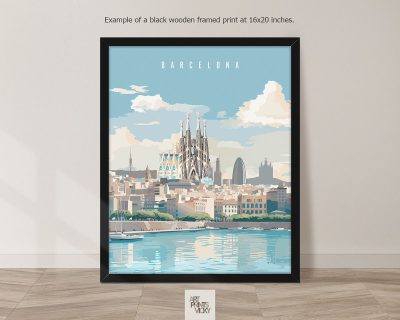 Travel Print of Barcelona as black frame print