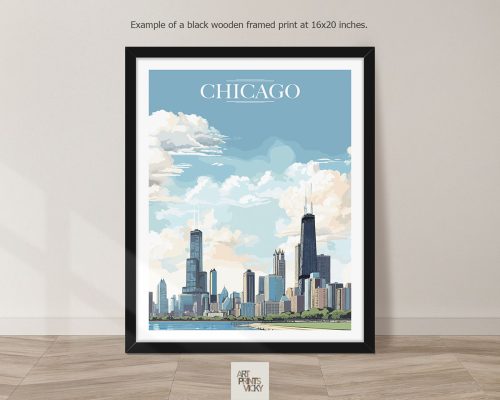 Chicago City Print as black frame print