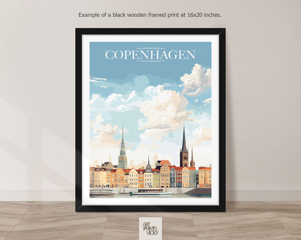 Copenhagen City Print as black frame print