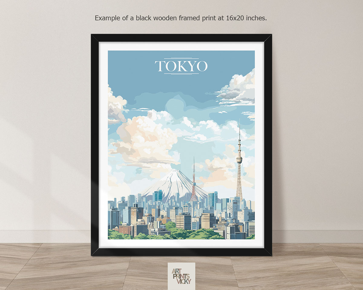 Tokyo City Print as black frame print