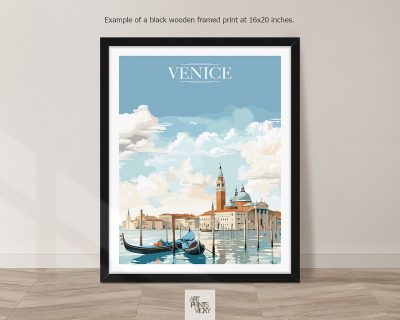 Venice City Print as black frame print