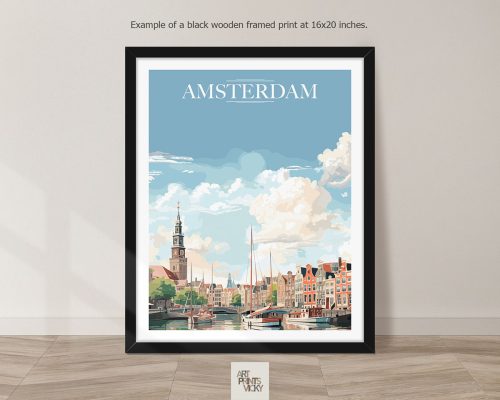 Amsterdam City Print as black frame print