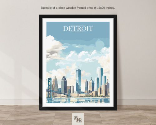 Detroit City Print as black frame print