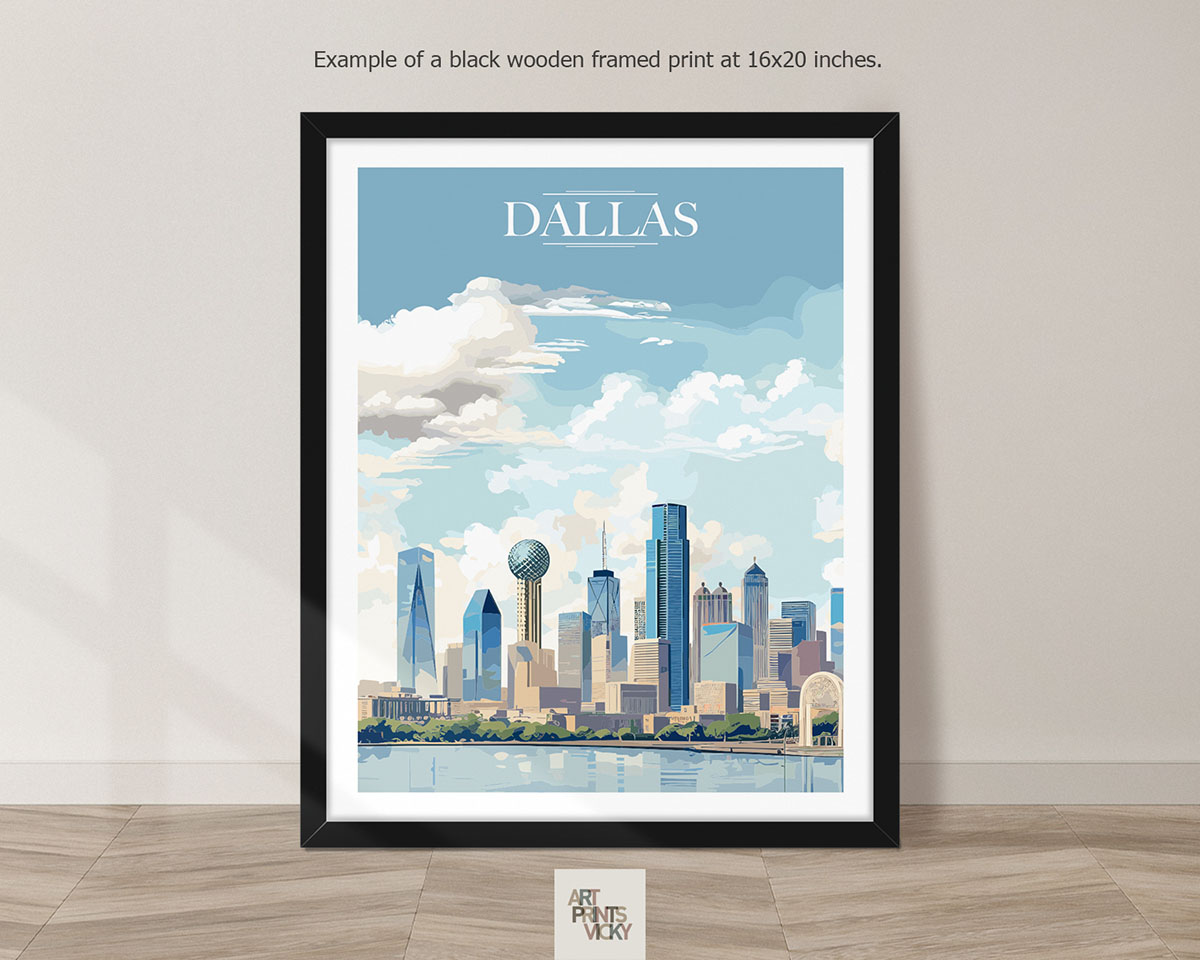 Dallas City Print as black frame print