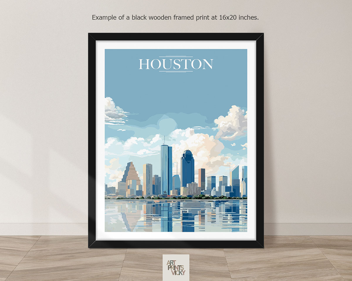 Houston City Print as black frame print