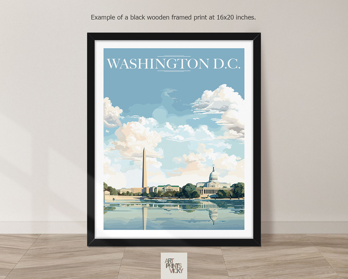 Washington DC Travel Print as black frame print