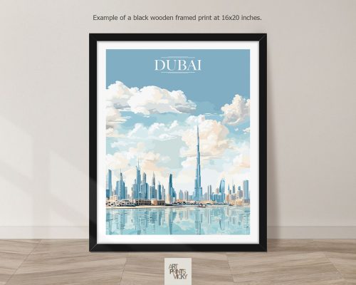 Dubai Travel Print as black frame print