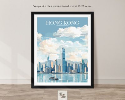 Hong Kong Travel Print as black frame print