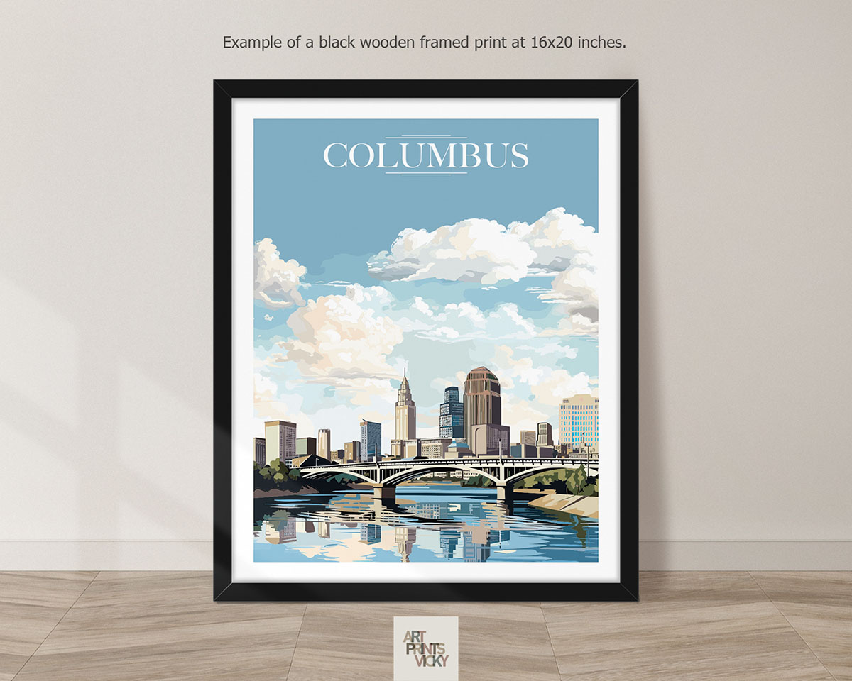 Columbus City Poster as black frame print