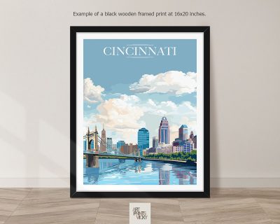 Cincinnati City Poster as black frame print