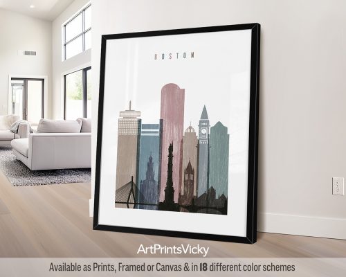 Boston skyline art print with a subtle Distressed 1 effect by ArtPrintsVicky
