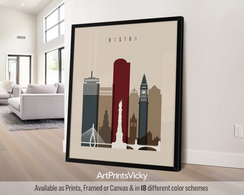 Boston Massachusetts skyline print in earth tones 2 by ArtPrintsVicky
