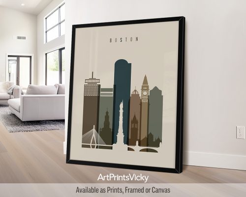Boston Massachusetts skyline art print in earth tones 3 by ArtPrintsVicky