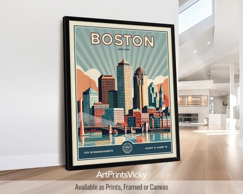 Boston Poster Inspired by Retro Travel Art