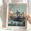 Framed retro art print of the Brighton Palace Pier with stylized text and colors.