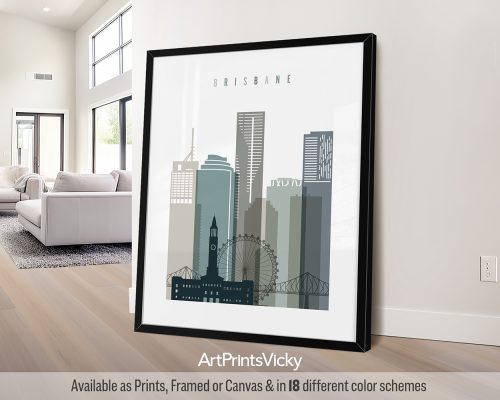 Brisbane City Print in Cool Earth Colors by ArtPrintsVicky