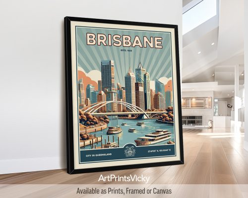 Brisbane Poster Inspired by Retro Travel Art by ArtPrintsVicky
