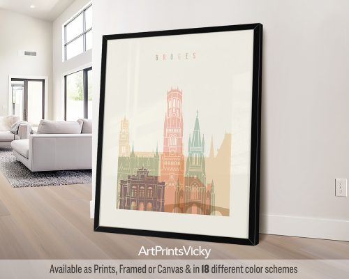 Bruges City Poster in Warm Pastels by ArtPrintsVicky