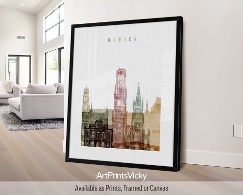 Bruges City Print in Warm Watercolors by ArtPrintsVicky