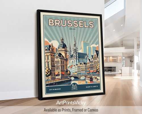 Brussels Poster Inspired by Retro Travel Art