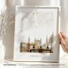 Art print of a map of Budapest featuring prominent buildings and landmarks in a minimalist design.