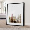 Framed artwork depicting a cityscape of Budapest with notable architectural features.
