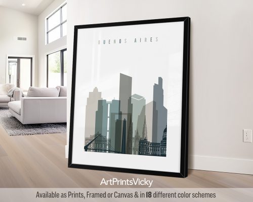 Buenos Aires City Print in Cool Earth Colors by ArtPrintsVicky