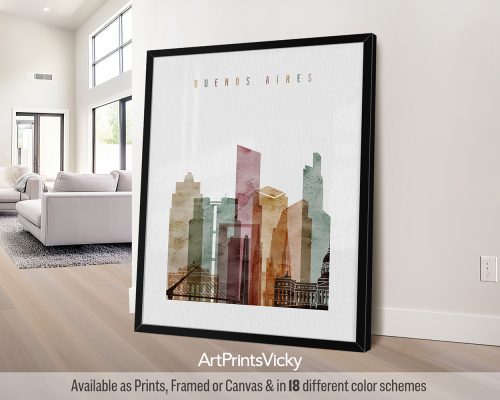Buenos Aires Poster in Warm Watercolors by ArtPrintsVicky