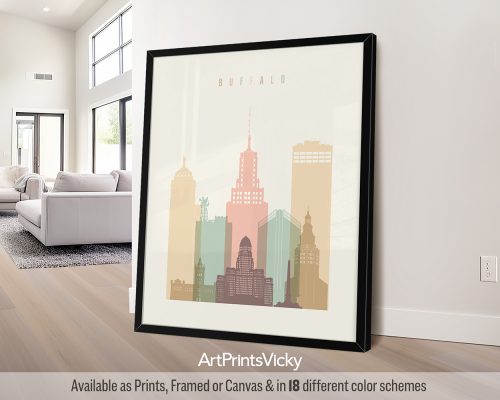 Buffalo city skyline print in a warm Pastel Cream color theme by ArtPrintsVicky