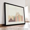 Framed artwork depicting a stylized cityscape of Cairo with notable buildings and pyramids.
