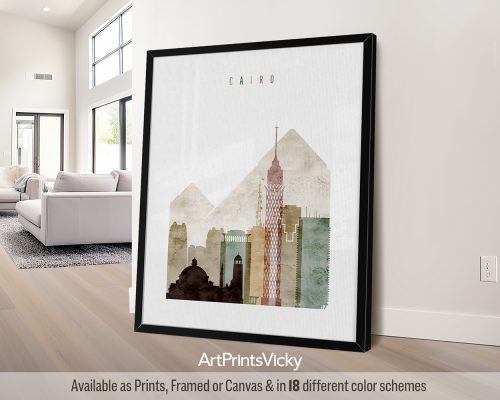 Cairo City Poster in Warm Watercolors by ArtPrintsVicky