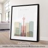Art print of Calgary skyline featuring notable buildings and the Calgary Tower.