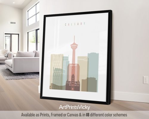 Calgary City Poster in Soft Pastels by ArtPrintsVicky
