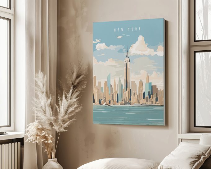 Illustration of the New York City skyline featuring the Empire State Building and surrounding skyscrapers.