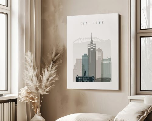 Illustration of Cape Town skyline featuring notable buildings and mountains in the background.