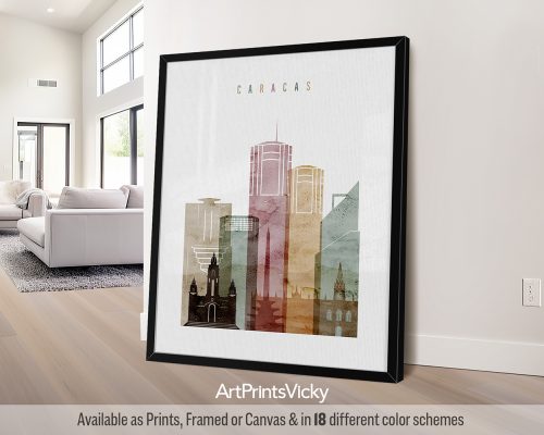 Caracas Poster in Warm Watercolors by ArtPrintsVicky