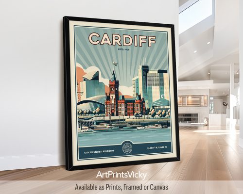 Cardiff Poster Inspired by Retro Travel Art