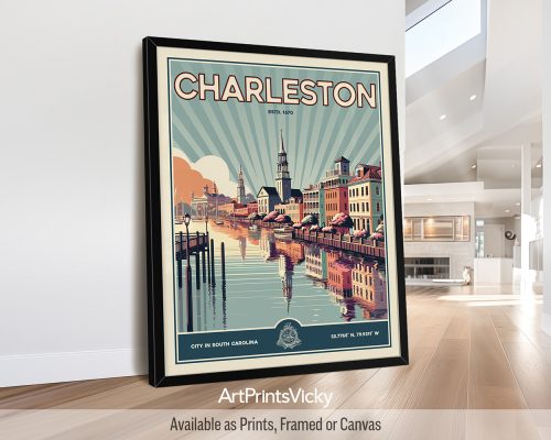 Charleston SC Poster Inspired by Retro Travel Art by ArtPrintsVicky