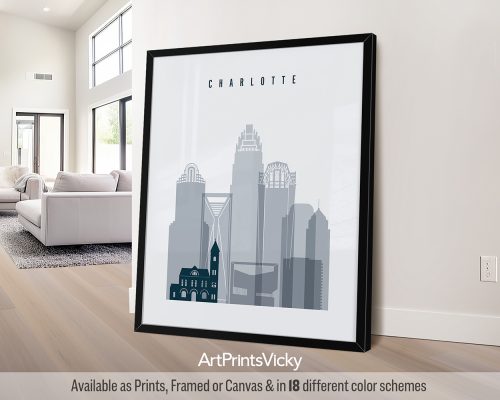 Charlotte city poster in Grey Blue style by ArtPrintsVicky