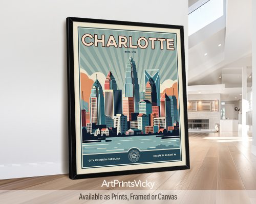 Charlotte Poster Inspired by Retro Travel Art