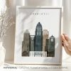 Framed art print of the Charlotte city skyline with a minimalist design and muted colors.