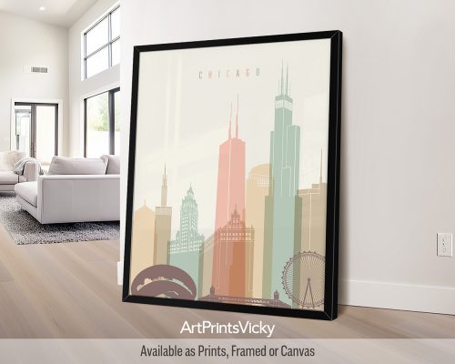 Chicago City Poster in Warm Pastels Close Up