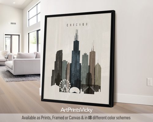 Chicago skyline poster with a Distressed 2 effect by ArtPrintsVicky