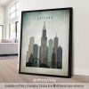 Art print featuring a silhouette of Chicago's skyline with a vintage design.
