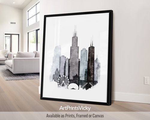 Chicago Drawing Print in Cool Tones by ArtPrintsVicky