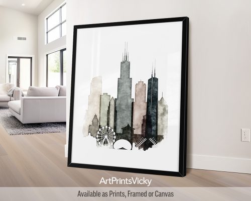 Chicago Drawing Print in Warm Tones by ArtPrintsVicky