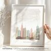 Art print of a Chicago city map with skyline and landmarks in pastel colors.