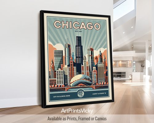 Chicago Poster Inspired by Retro Travel Art