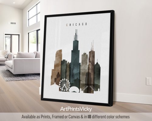 Watercolor City Print: Earthy Chicago